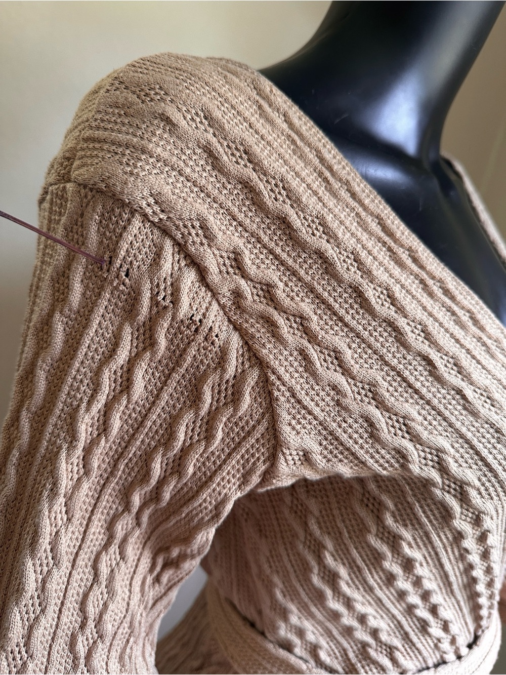 Windsor Cable-Knit Wrap Dress in Taupe - Picture 13 of 13